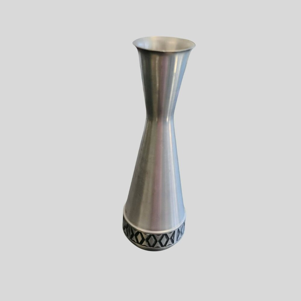 Vintage Selandia Pewter Norway Vase, Mid-Century Modern Metal Geometric Design